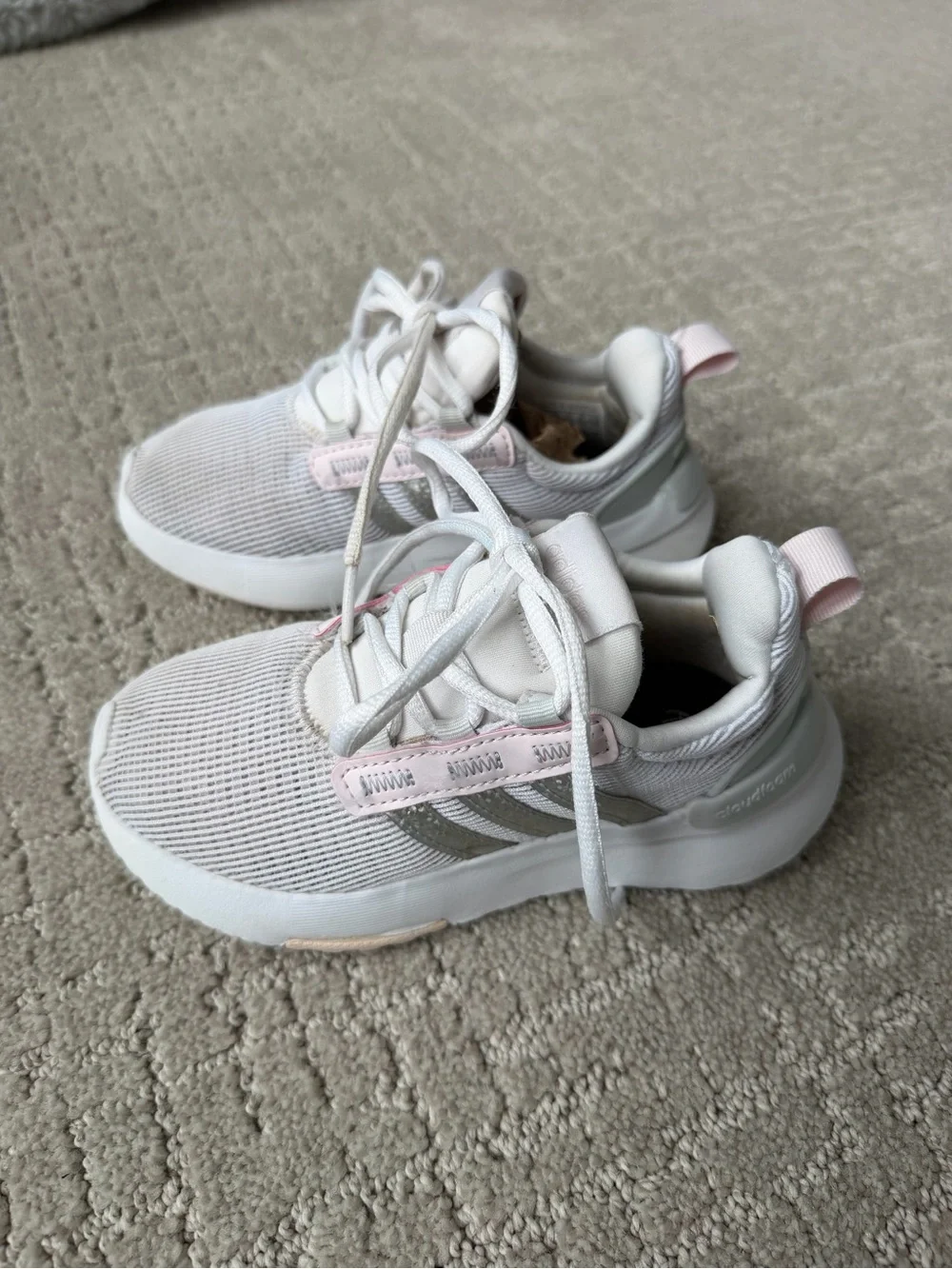 Adidas Kids White & Light Pink Athletic Sneakers Size 11